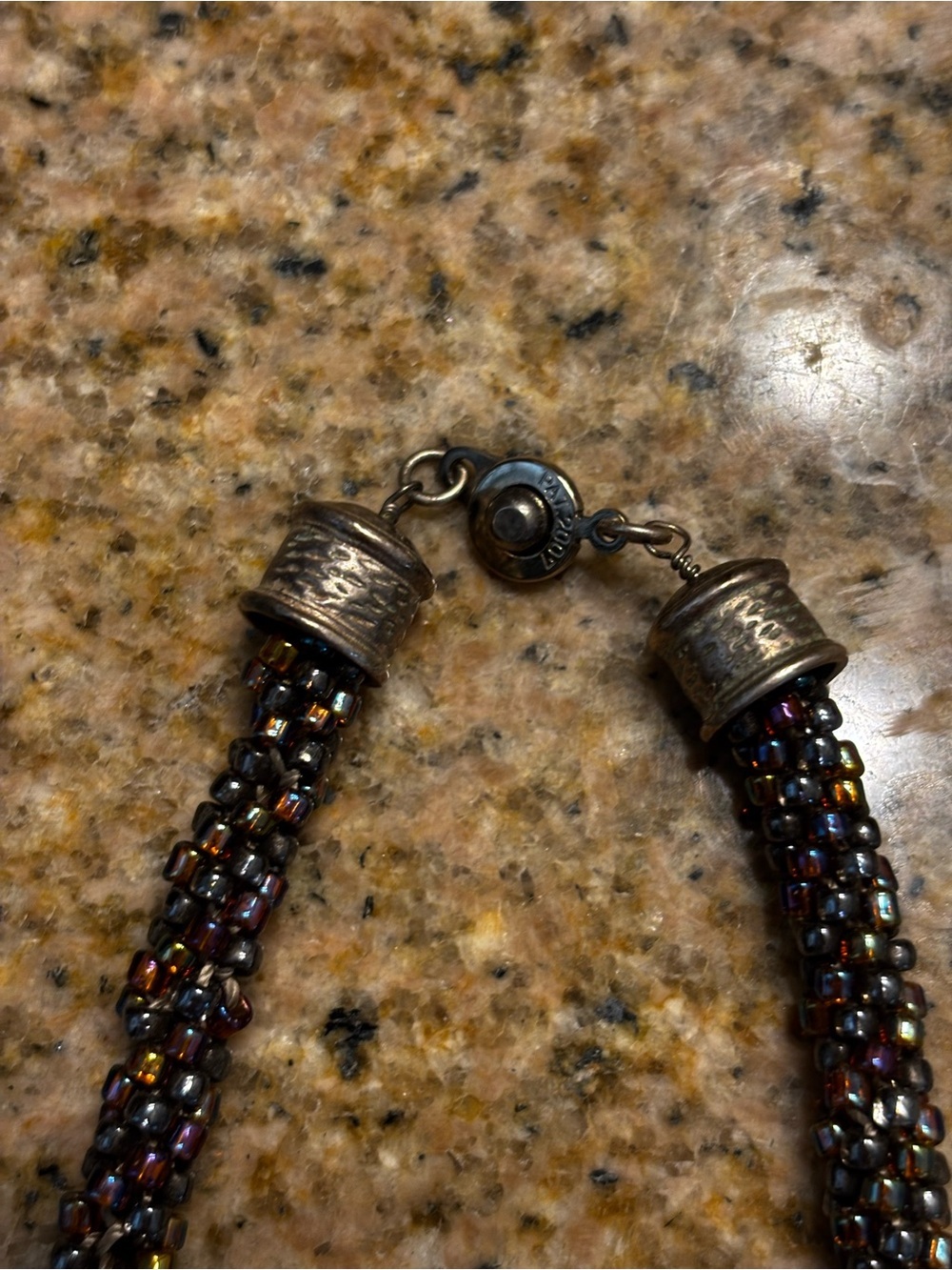 Handcrafted Brown Glass Bead Necklace with Amber Focal Pendant - Picture 2 of 9